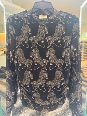 FARM Rio Black Blouse with Cream Tiger Print